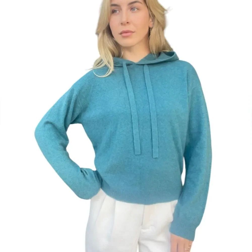 NWT Revolve 525 America Cropped Hoodie Sweater Blue Topaz Size L